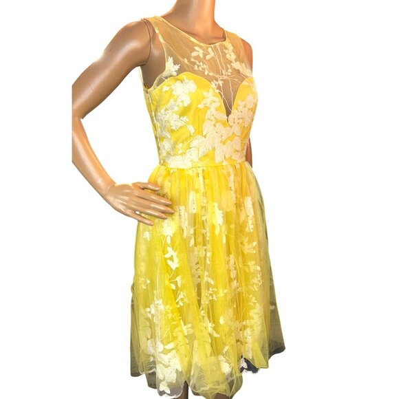 maniju Womens Sleeveless Floral Embroidered Dress Tulle Yellow Small Fairy Cotta - Picture 1 of 9